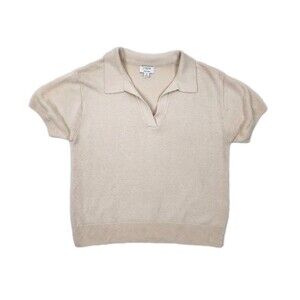 J.Crew short-sleeve knit polo Beige Linen Blend Polo Sweater Cropped Size M